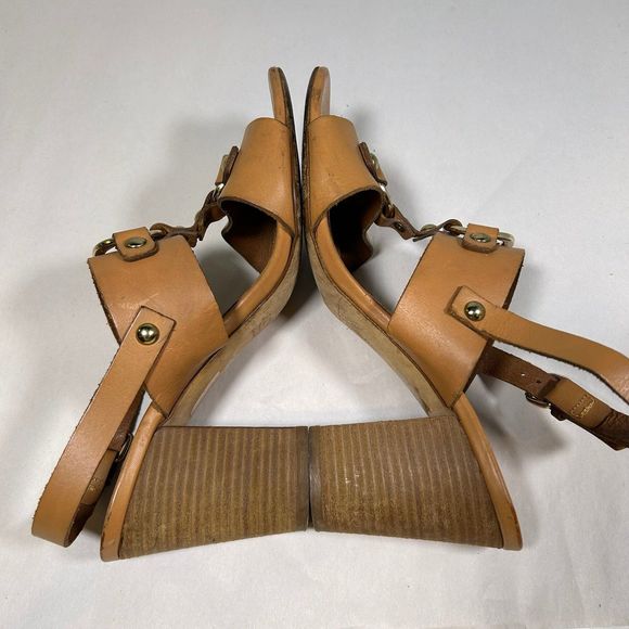 J Crew Equestrian Mid Block Heel Leather Sandals Womens 8 Tan - Picture 5 of 11